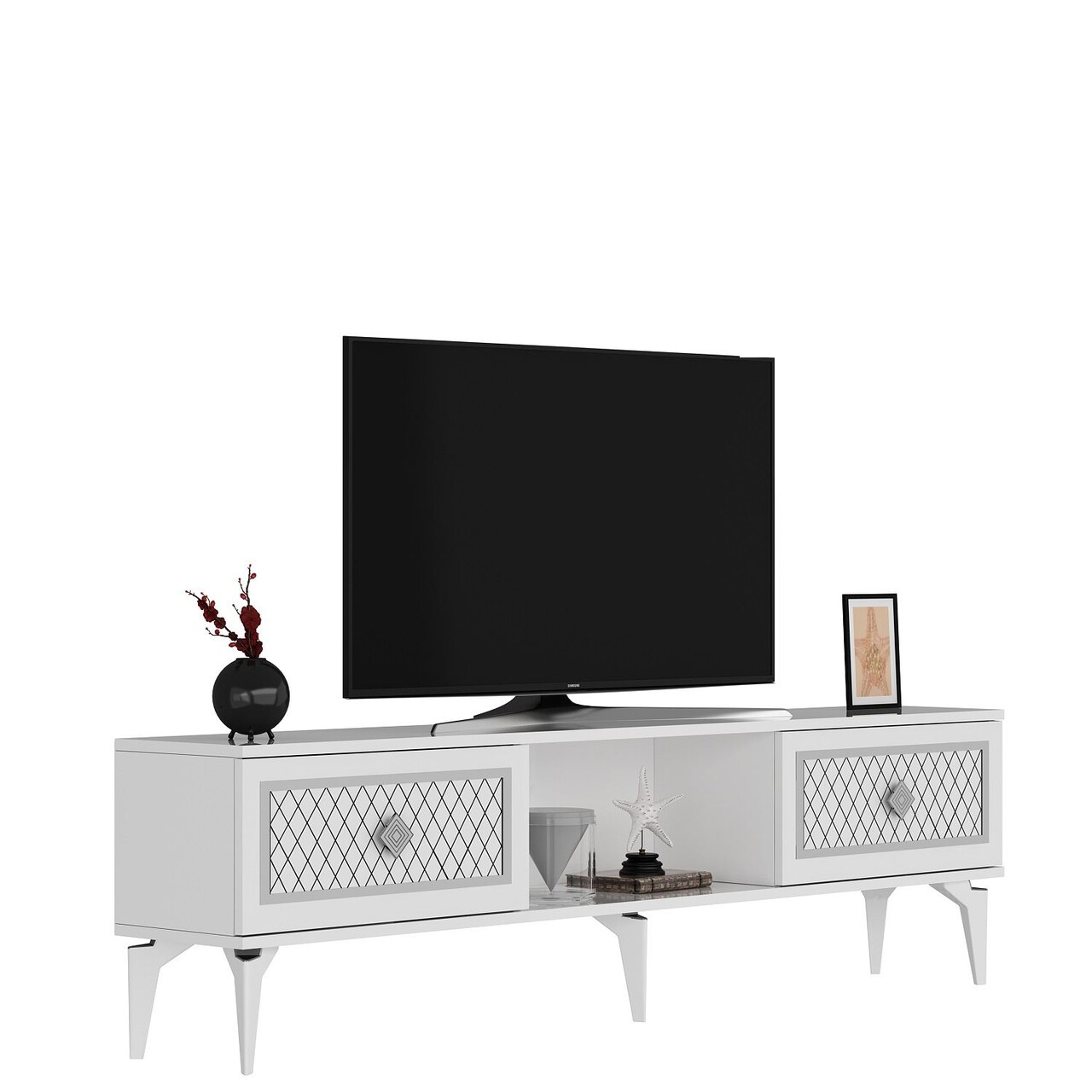 Comoda TV, Hanah Home, Herry, 150x44.6x29.6 cm, Alb / Argintiu - imagine 7
